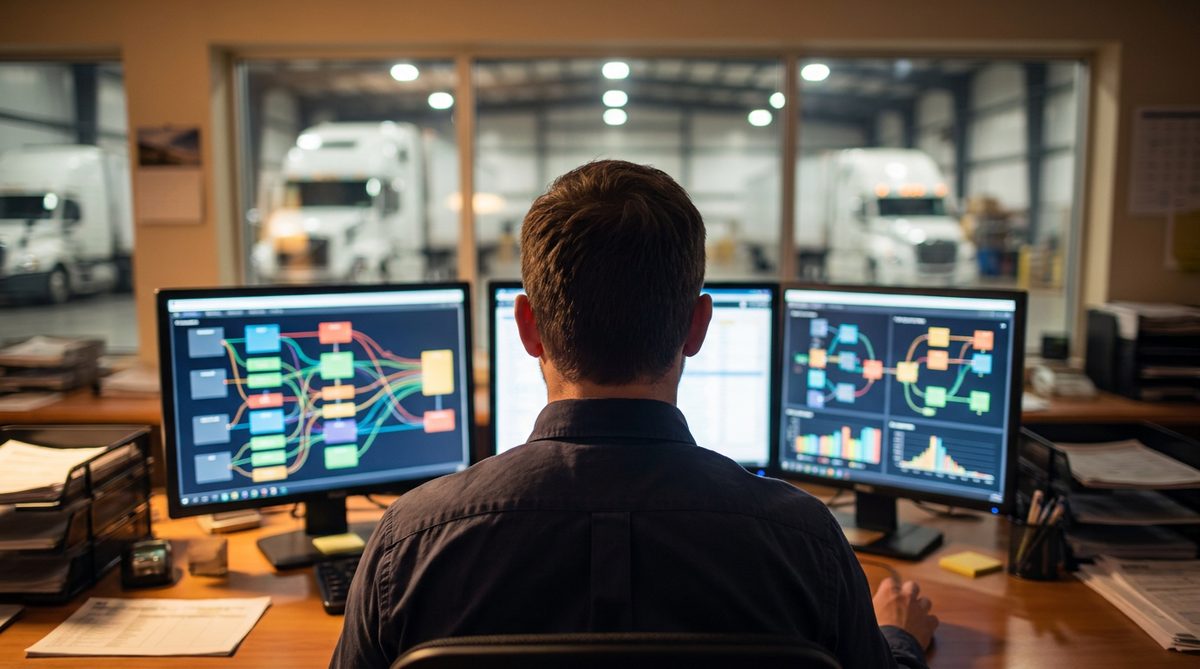 Logistics operator reviewing an automated lead follow-up sequence on a dashboard