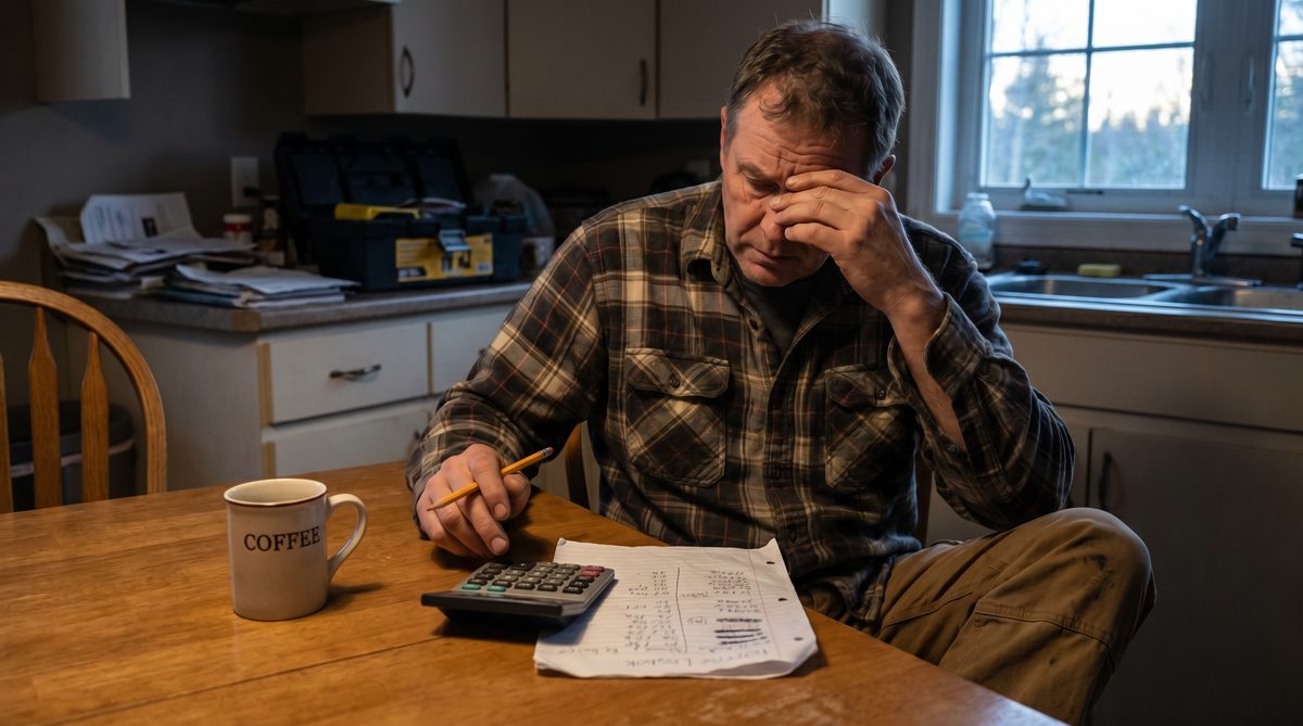 Service business owner calculating the revenue impact of missed appointment bookings at a desk