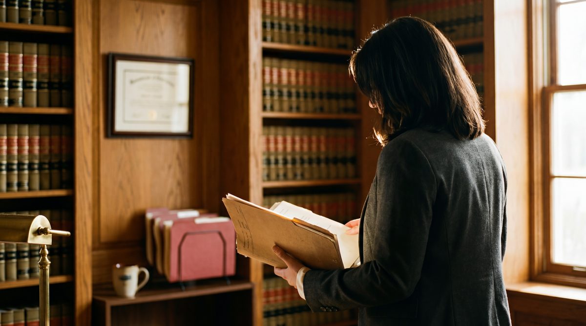 Solo practitioner attorney evaluating answering service options on a laptop in a law office