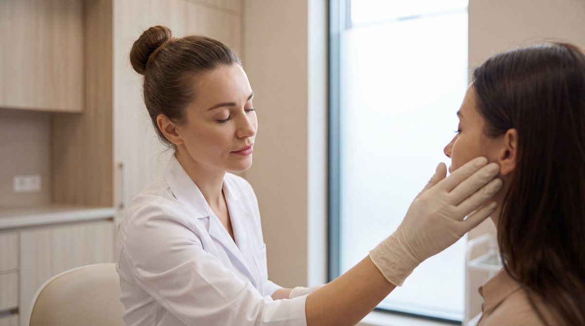 Cosmetic surgery practice consultation room with modern decor and natural lighting