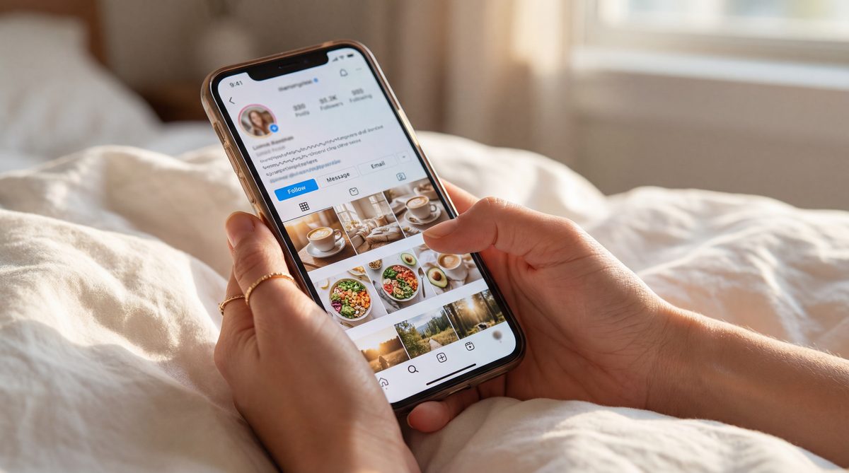 Social media feed with cosmetic surgery before-and-after posts and ads