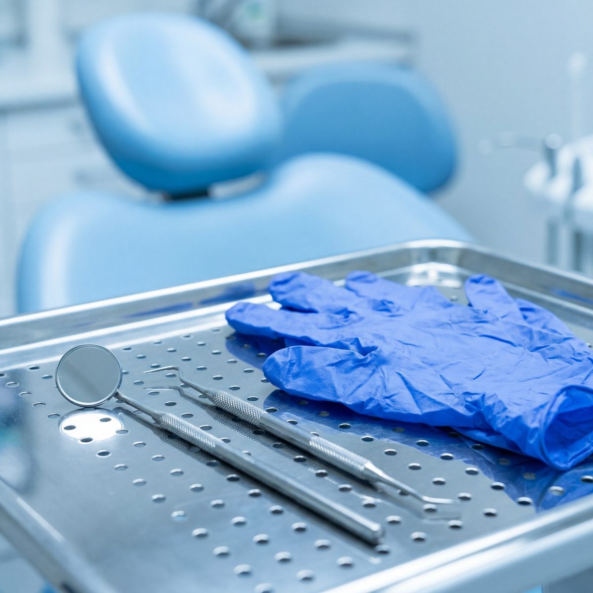 Dental tools on sterilized tray
