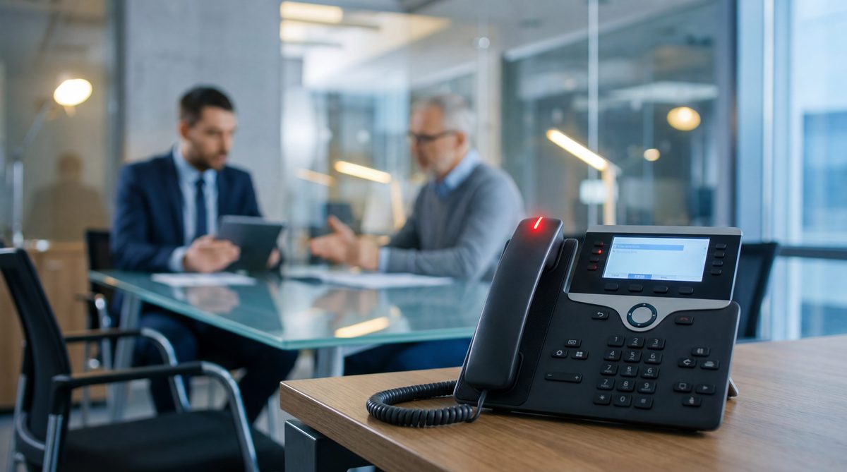 Advisor's phone ringing on desk during a client portfolio review