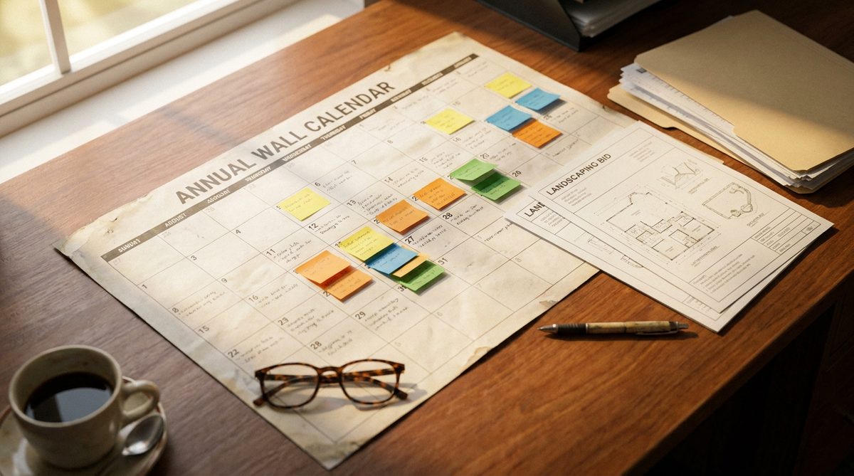 Annual bid calendar showing how to get commercial landscaping contracts by timing HOA, property manager, and municipal bid windows