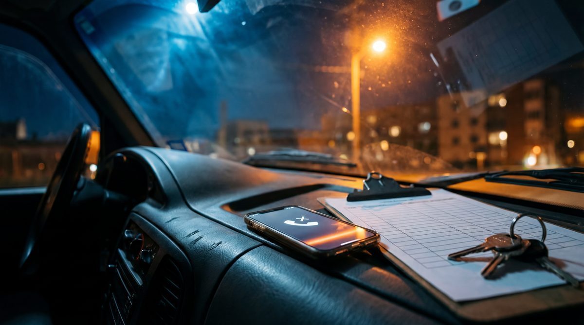 Missed call on HVAC service van dashboard at night