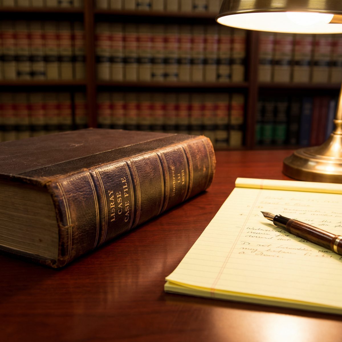 Legal case file on mahogany desk