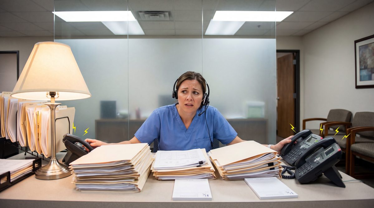 Medical office receptionist overwhelmed with phone calls