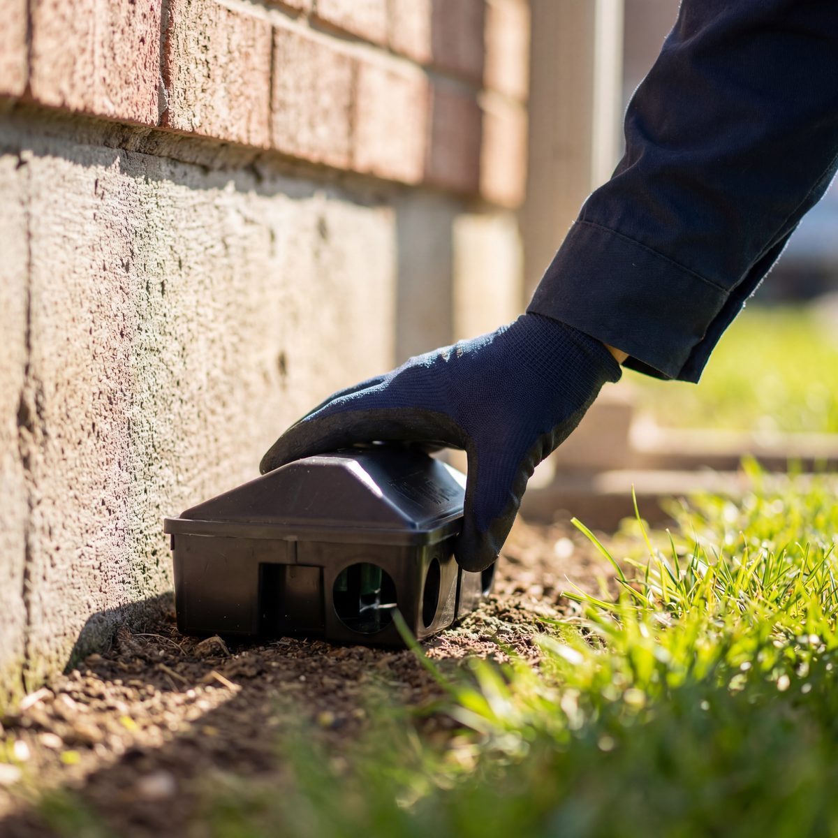 Pest control technician setting bait station