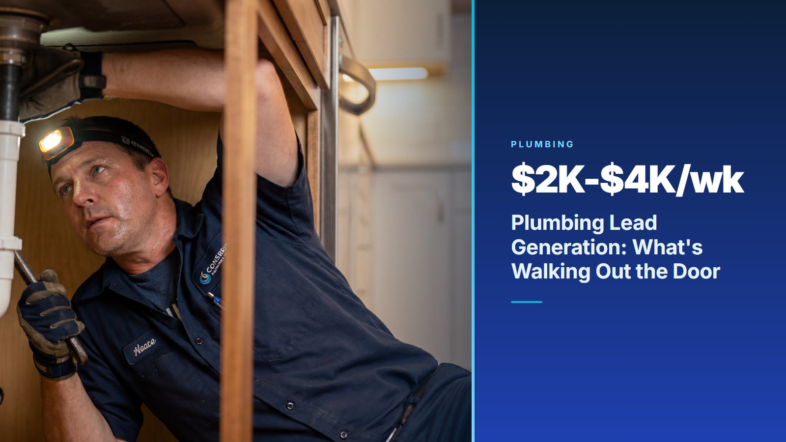Plumber reviewing leads on tablet at job site