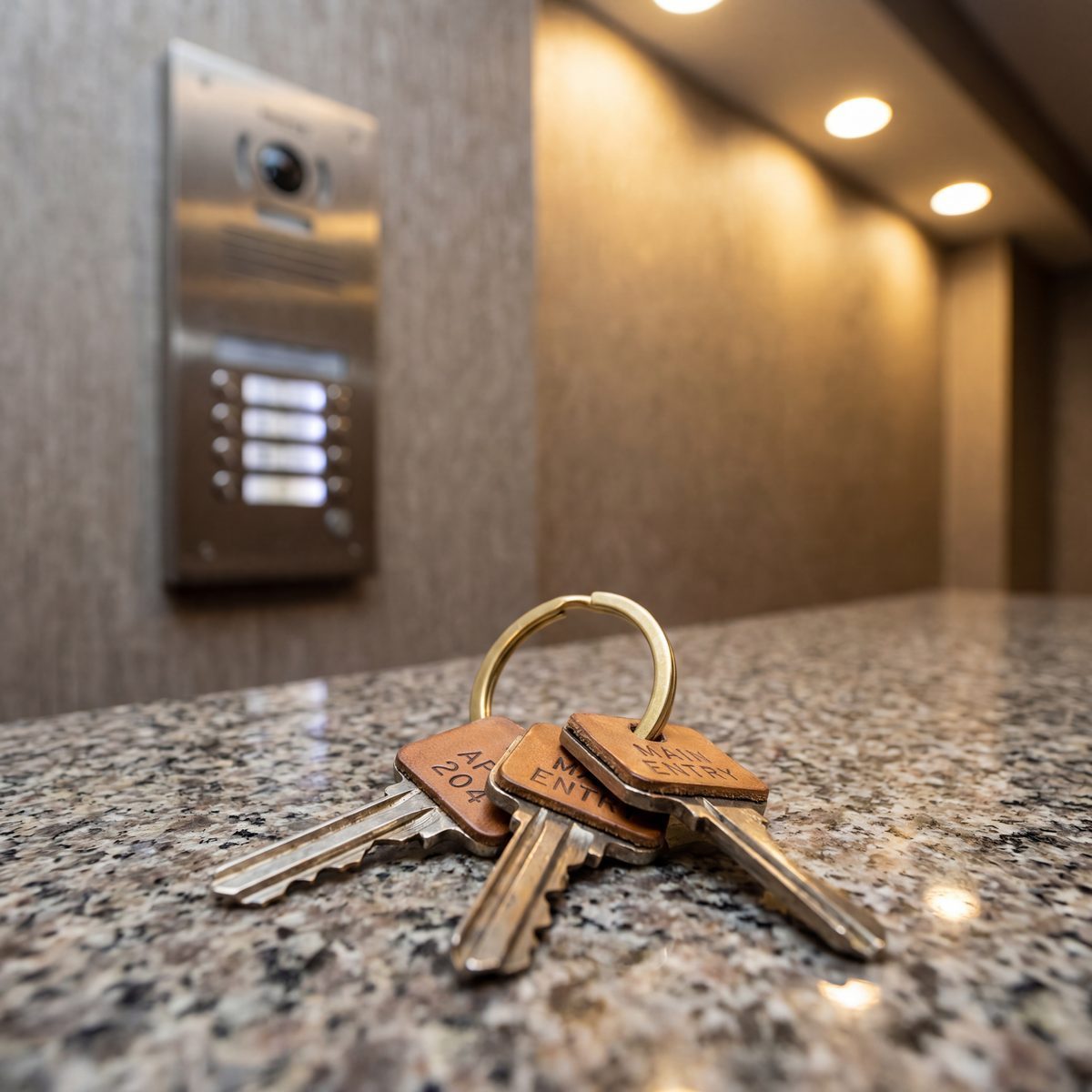 Apartment keys on reception counter