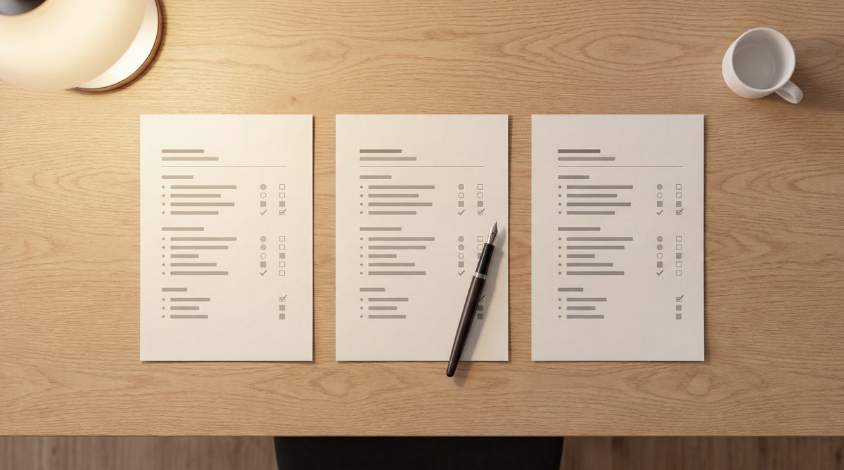 Side-by-side comparison of three Spanish-speaking answering service options laid out on a desk