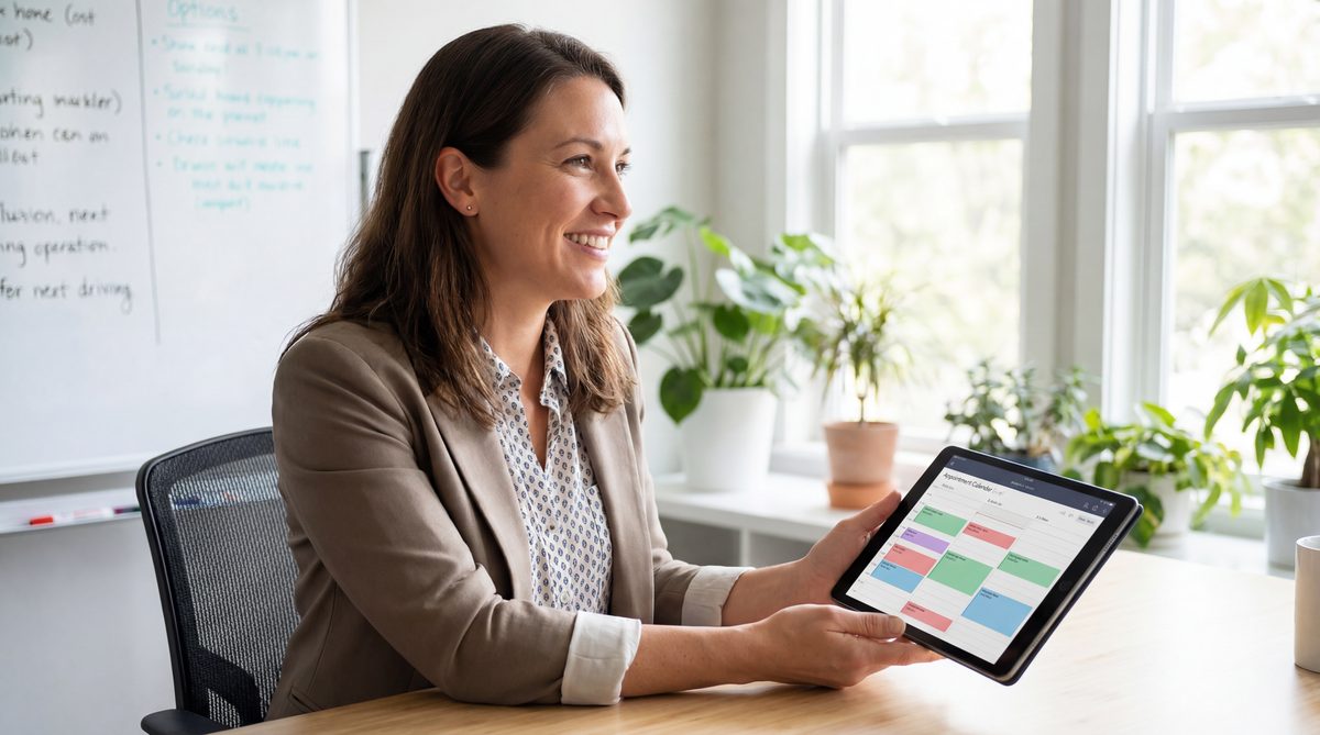 Virtual receptionist service handling appointment booking on screen