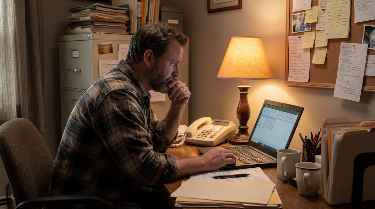 Business owner weighing options for call handling at desk